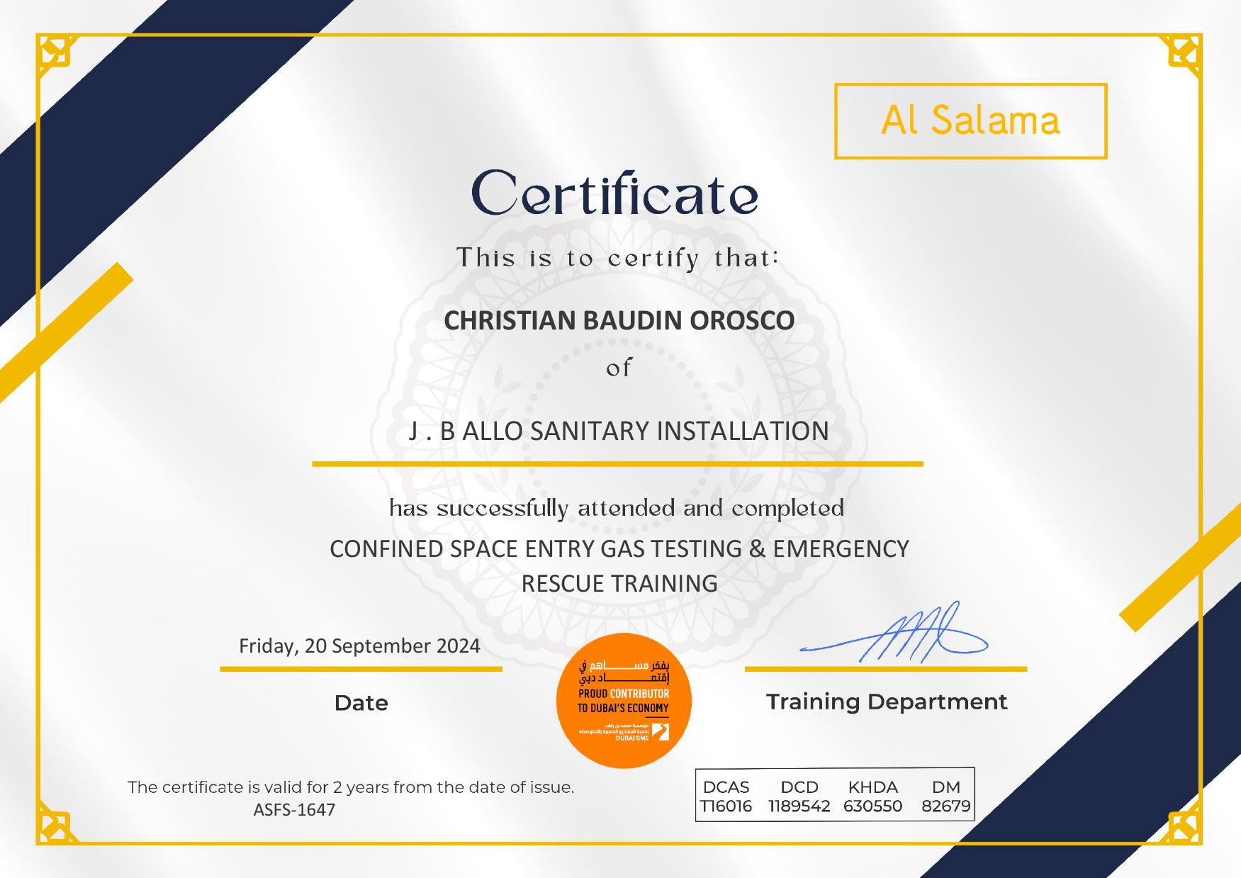 Confined Space Entry Gas Testing Certification - JB Allo Sewage - 2026